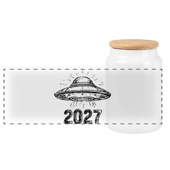 Spaceship black - Panoramic Cookie Jar with Wooden Lid - white - Front