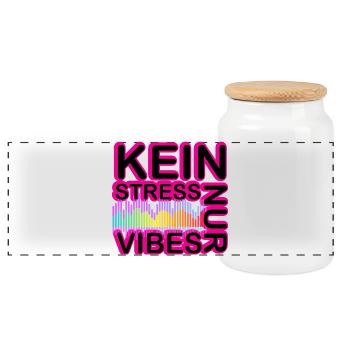 Kein Stress Vibes Neon - Panorama Keksdose mit Holzdeckel - Weiß - Vorne