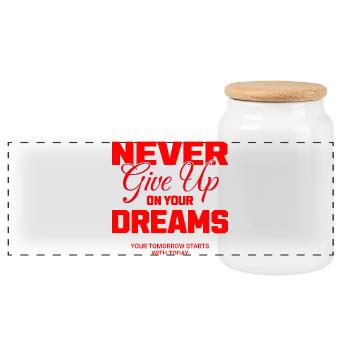 Never give up - Panoramic Cookie Jar with Wooden Lid - white - Front