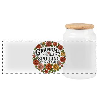 Grandma Spoiling Floral Circle - Panoramic Cookie Jar with Wooden Lid - white - Front