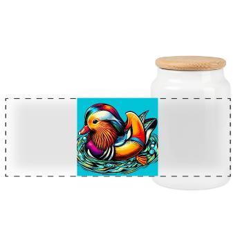 Mandarin duck - Panoramic Cookie Jar with Wooden Lid - white - Front