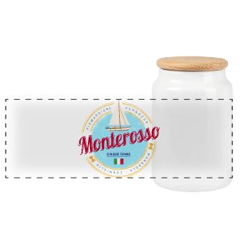 Monterosso Cinque Terre La Spezia Italien Souvenir - Panorama Keksdose mit Holzdeckel - Weiß - Vorne