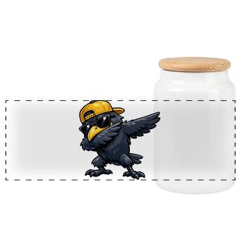 Dabbing Raven - Panoramic Cookie Jar with Wooden Lid - white - Front