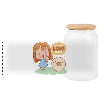 J’adore la fille du dessin animé mouton - Boîte à biscuits avec couvercle en bois - blanc - Devant
