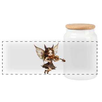 Fairy Violin with Honey Wings - Panoramic Cookie Jar with Wooden Lid - white - Front