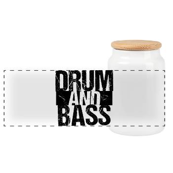 Drum and Bass bold logo design - Panoramic Cookie Jar with Wooden Lid - white - Front