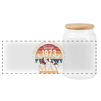 Vintage Mai 1973 Anniversaire Mai 1973 - Boîte à biscuits avec couvercle en bois - blanc - Devant