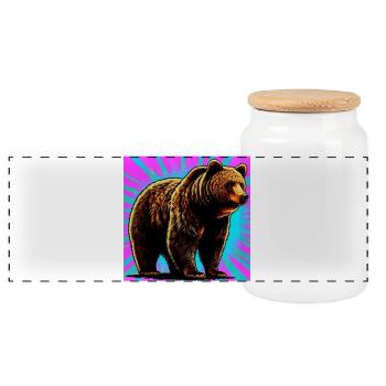 Bär - Panorama Keksdose mit Holzdeckel - Weiß - Vorne