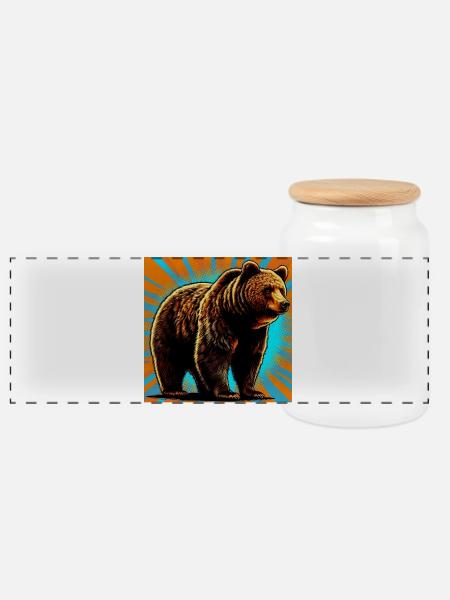 Bär - Panorama Keksdose mit Holzdeckel - Weiß