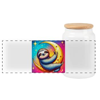 La paresse dort sur la Lune - Boîte à biscuits avec couvercle en bois - blanc - Devant