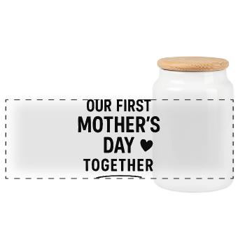 Première famille pour la fête des mères : Famille pour un cadeau de bébé maman - Boîte à biscuits avec couvercle en bois - blanc - Devant