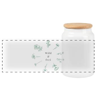 Design Damen Blumenkreis, Yoga und Entspannung - Panorama Keksdose mit Holzdeckel - Weiß - Vorne