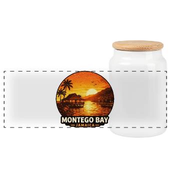 Motif de coucher de soleil à Montego Bay Jamaïque - Boîte à biscuits avec couvercle en bois - blanc - Devant