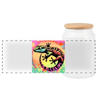 Gecko - Panoramic Cookie Jar with Wooden Lid - white - Front