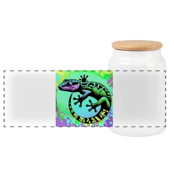 Gecko - Panorama Keksdose mit Holzdeckel - Weiß - Vorne