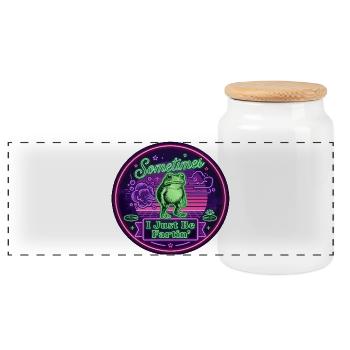 Sometimes I Just Be Fartin' Frog Neon - Panoramic Cookie Jar with Wooden Lid - white - Front