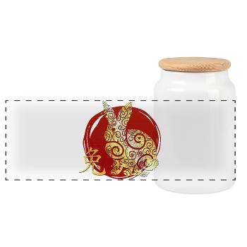 Rabbit Chinese Zodiac Horoscope - Panoramic Cookie Jar with Wooden Lid - white - Front