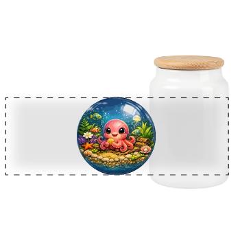 Bunter Oktopus in Blasen - Panorama Keksdose mit Holzdeckel - Weiß - Vorne