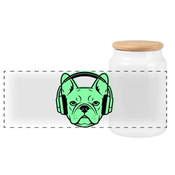 Musique casque Frenchie DJ - Boîte à biscuits avec couvercle en bois - blanc - Devant