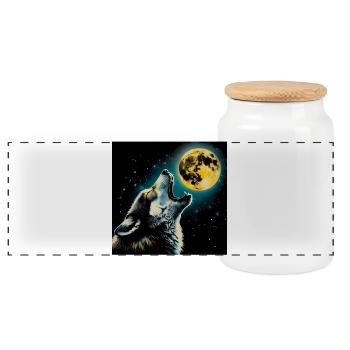 Le loup hurle à la pleine lune - Boîte à biscuits avec couvercle en bois - blanc - Devant