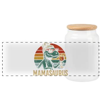 Mamasaurus Mama Mutter Geschenkidee Humor Lustig - Panorama Keksdose mit Holzdeckel - Weiß - Vorne