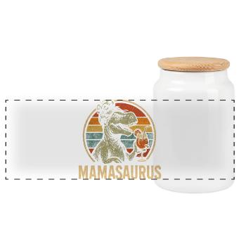 Mamasaurus Mama Mutter Geschenkidee Humor Lustig - Panorama Keksdose mit Holzdeckel - Weiß - Vorne