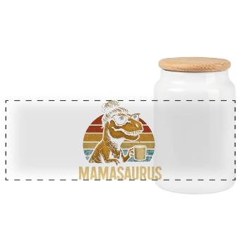 Mamasaurus Maman Maman Idée de cadeau Humour Drôle - Boîte à biscuits avec couvercle en bois - blanc - Devant