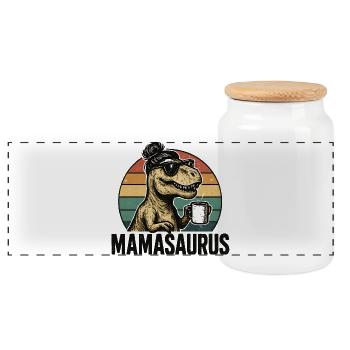 Mamasaurus Maman Maman Idée de cadeau Humour Drôle - Boîte à biscuits avec couvercle en bois - blanc - Devant