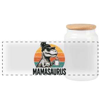 Mamasaurus Maman Maman Idée de cadeau Humour Drôle - Boîte à biscuits avec couvercle en bois - blanc - Devant