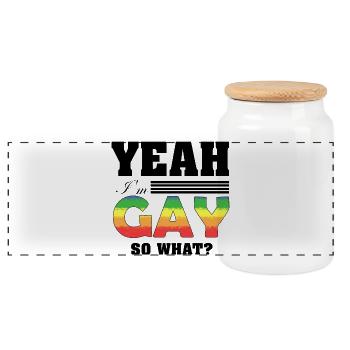 Yeah I'm Gay So What Funny Pride Rainbow Art - Panorama Keksdose mit Holzdeckel - Weiß - Vorne