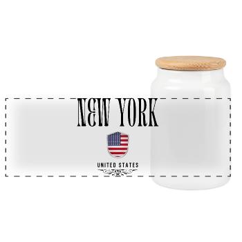 Souvenir New York, elegant design New York - Panoramic Cookie Jar with Wooden Lid - white - Front