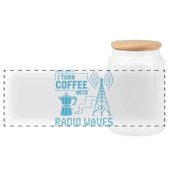 Verwandle Kaffee in Radiowellen - Panorama Keksdose mit Holzdeckel - Weiß - Vorne