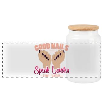 Nail Designer Nail Designer Cosmetics Nail Salon - Panoramic Cookie Jar with Wooden Lid - white - Front