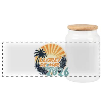 Lloret De Mar 2026 - Panorama Keksdose mit Holzdeckel - Weiß - Vorne