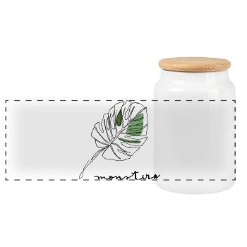 Monstera : esquisse de fragments de feuille verte - Boîte à biscuits avec couvercle en bois - blanc - Devant