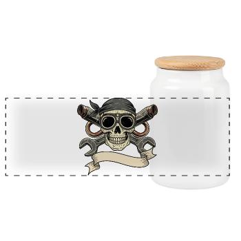Moto Biker V-Twin Moteur Skull Rocker Pirate - Boîte à biscuits avec couvercle en bois - blanc - Devant