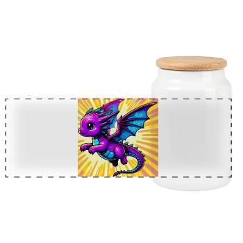 dragon - Panoramic Cookie Jar with Wooden Lid - white - Front