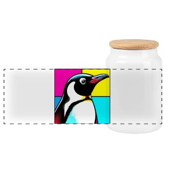 penguin - Panoramic Cookie Jar with Wooden Lid - white - Front