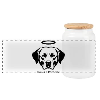 Labrador Engel Portrait – Paws & Paradise - Panorama Keksdose mit Holzdeckel - Weiß - Vorne