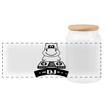 hippo_dj - Panoramic Cookie Jar with Wooden Lid - white - Front