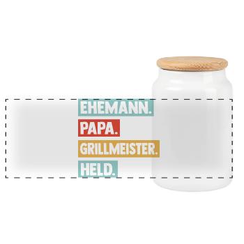 Maître du grill Papa Père Héros Hommes du barbecue - Boîte à biscuits avec couvercle en bois - blanc - Devant