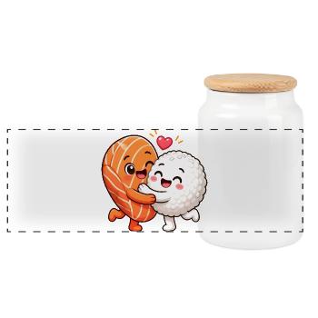 Sushi Hug Lachsreis Japanisches Essen Sushi Hug - Panorama Keksdose mit Holzdeckel - Weiß - Vorne