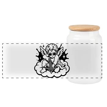 Cooler Amor mit Armbrust und Sonnenbrille - Panorama Keksdose mit Holzdeckel - Weiß - Vorne