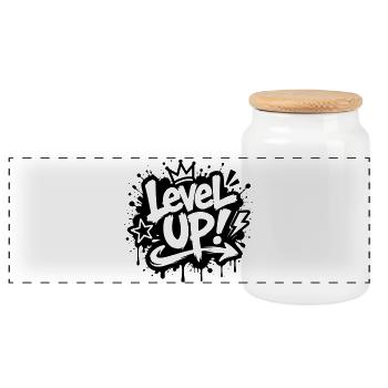Level Up Gamer Graffiti Motif - Panoramic Cookie Jar with Wooden Lid - white - Front