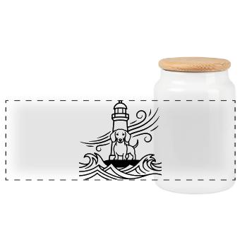 Dachshund Storm Lighthouse Sea - Panoramic Cookie Jar with Wooden Lid - white - Front