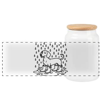 dackel im regen witzig gummistiefel - Panorama Keksdose mit Holzdeckel - Weiß - Vorne