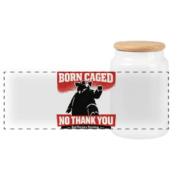 Geboren Gefangen – Nein Danke Factory Farming - Panorama Keksdose mit Holzdeckel - Weiß - Vorne