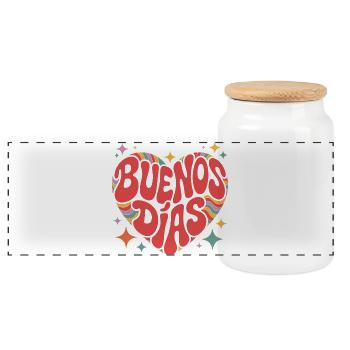 Groovy Buenos Dias Retro Heart - Panoramic Cookie Jar with Wooden Lid - white - Front