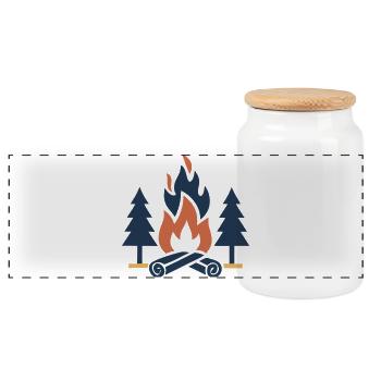 Lagerfeuer Tannen Wald Natur - Panorama Keksdose mit Holzdeckel - Weiß - Vorne