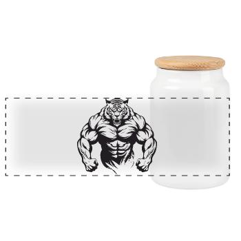 Tiger Bodybuilding - Panoramic Cookie Jar with Wooden Lid - white - Front